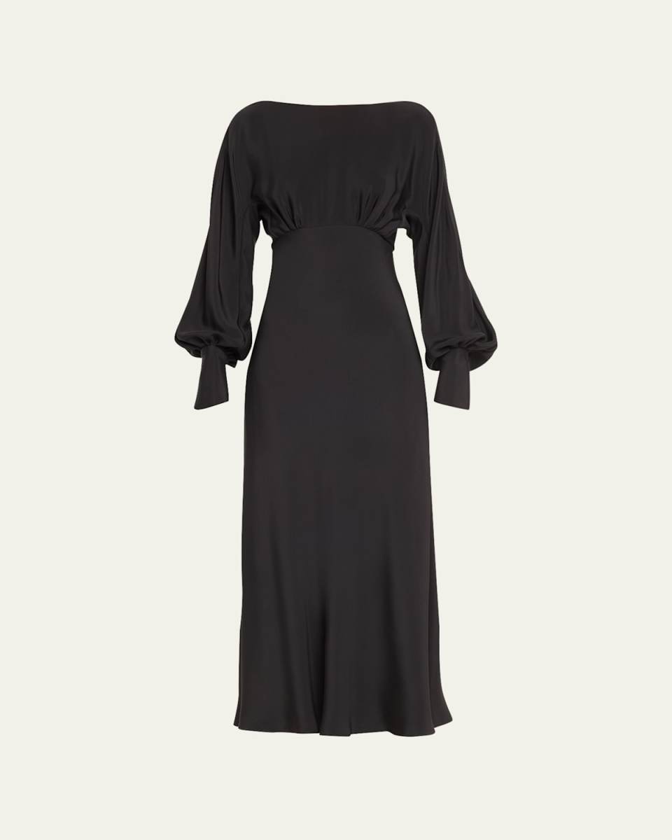 x Atelier Jolie Silk Maxi Dress with Balloon Sleeves